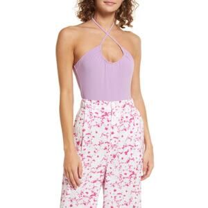 Open Edit Womens Strap Detail Bodysuit Small Purple Spectre NWOT